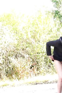 Black Haired Honey Squats To Piss On A Road