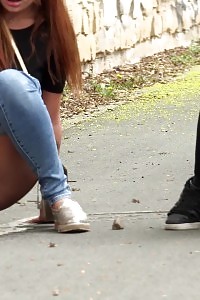 Smashing Amateurs Piss Together On A Path In City