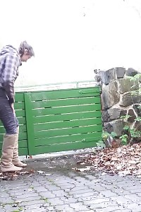 Breathtaking Doll Squats On A Path And Pisses Outside