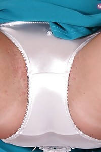Cameron Showcases Her Slender Pussy Wearing Satin White Panties