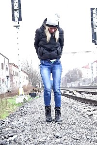 Claudia Macc Pissing Next To The Train Tracks