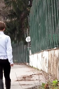 City Peeing For Lovely Hirsute Angel