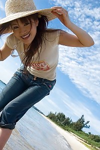 Misako Asian Sweetie In A Denim Dress Is Having Fun The Outdoors And Stripping