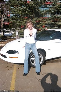 Sea Shows Off Her Tight Body Clothed Jeans In A Chevrolet Camaro