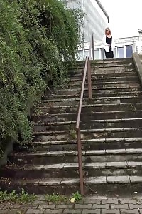 Delightful Doll In Sneakers Pisses On Steps