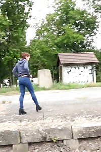 Bootylicious Brunette Pisses Over The Train Tracks