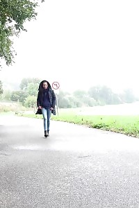 Impressive Black Haired Girl Pees On The Ground
