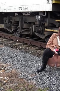 Cynthia Vellons Pisses Next To A Railway Line