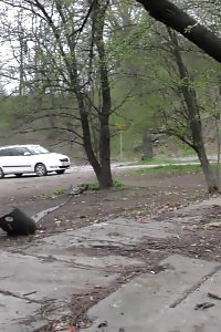 Blonde Doll Pisses In Public As Cars Drive Past