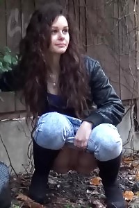 An Innocent Brunette Takes A Few Attempts To Piss